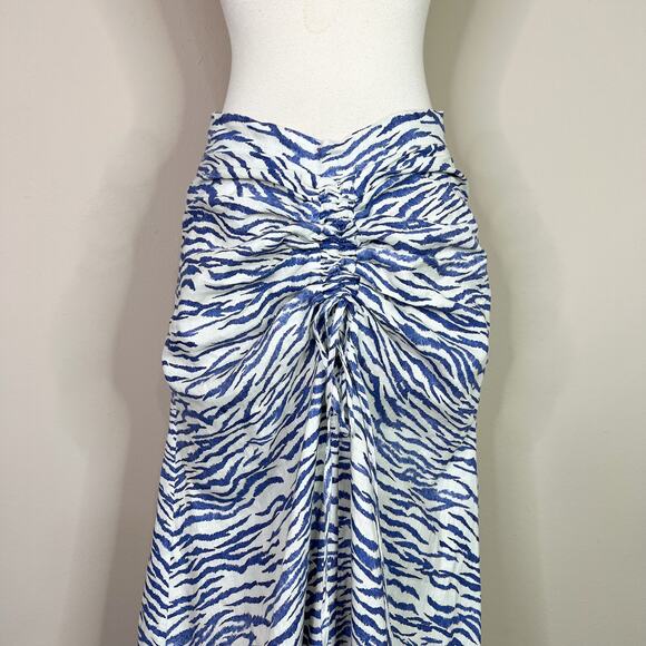 PAPER London | Sisi Linen Zebra Striped Blue Cream Scrunched Maxi Skirt 8 - Picture 3 of 10